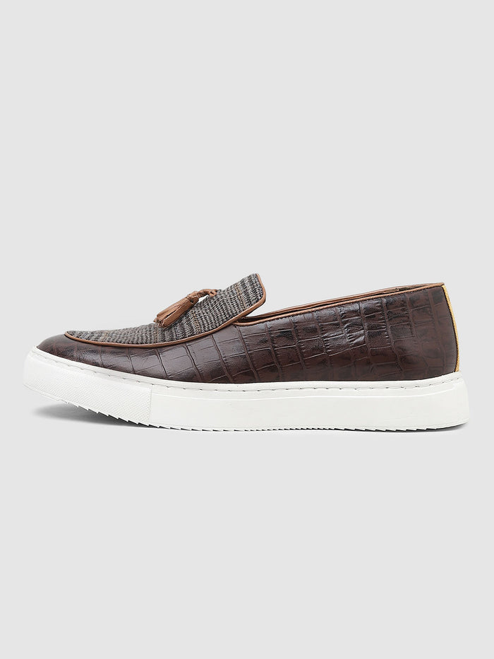 Brown Tweed Detail Leather Loafers
