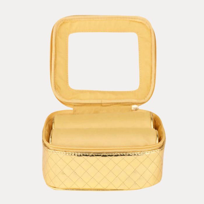 a yellow pouch with a square window