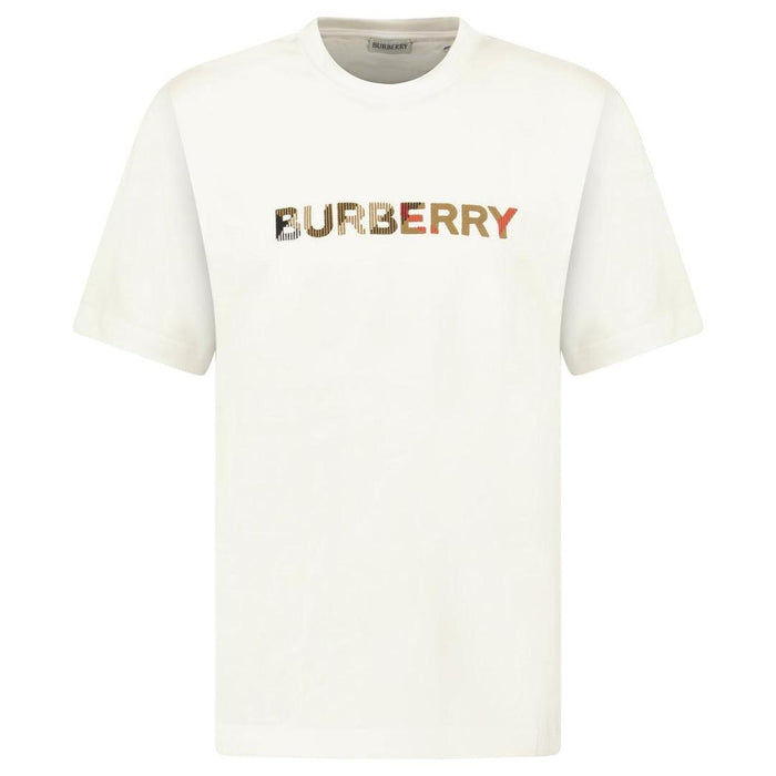 Burberry white pocket t-shirt with check logo embroidery on chest, cotton material.