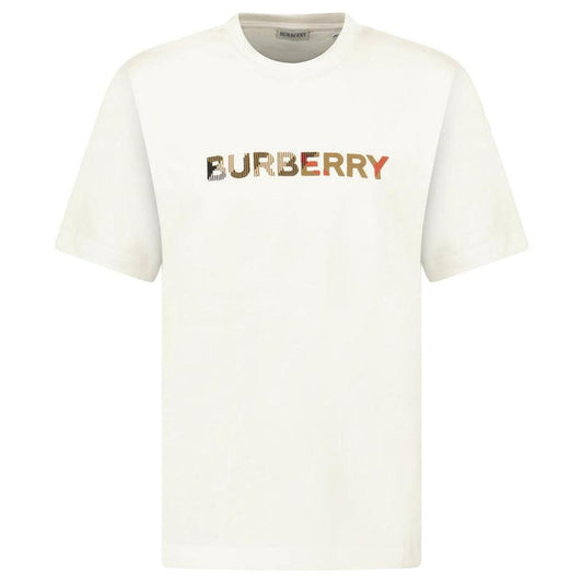 Burberry white pocket t-shirt with check logo embroidery on chest, cotton material.