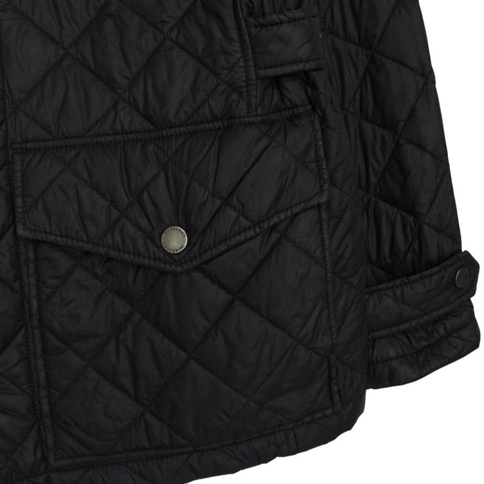Burberry black quilted field jacket with Nova Check lining and diamond pattern.