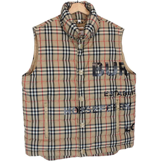 Burberry tan brown down gilet with Nova Check pattern and logo detail.