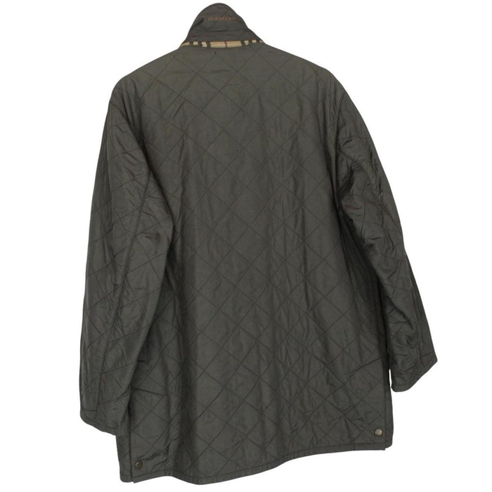Burberry khaki green quilted field jacket with Nova Check pattern and logo details.