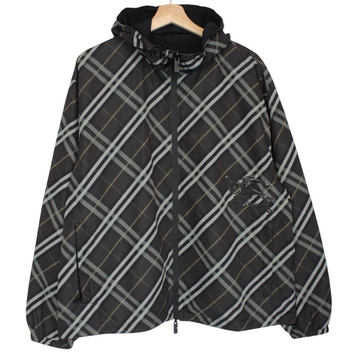 Burberry reversible jacket in dark grey and black with Nova Check pattern and full zip.