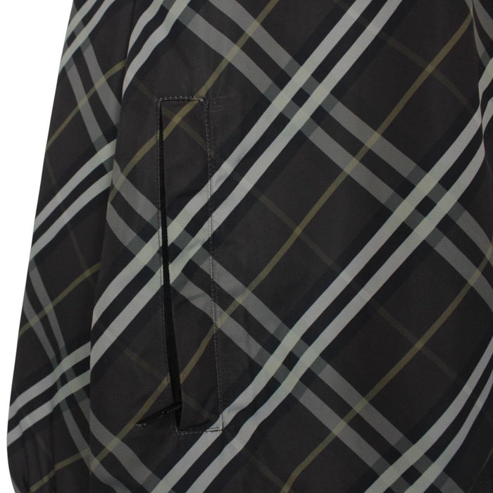 Burberry reversible jacket in dark grey and black with Nova Check pattern and full zip.
