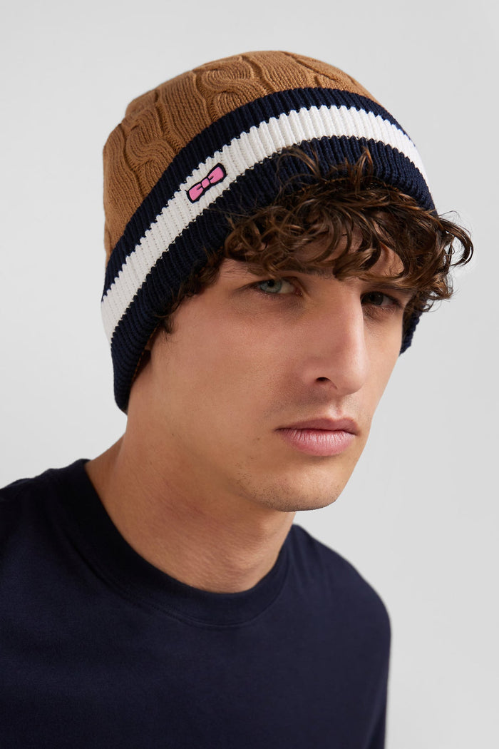 Cable Knitted Cotton Beanie in Tobacco