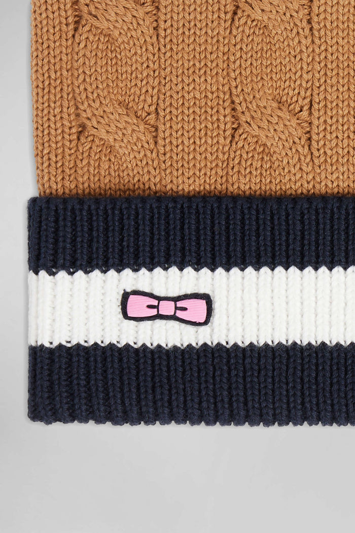 Cable Knitted Cotton Beanie in Tobacco
