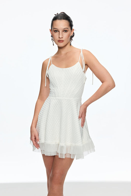 Cadeyrn Ruch Fringe Lace Up Mini Dress