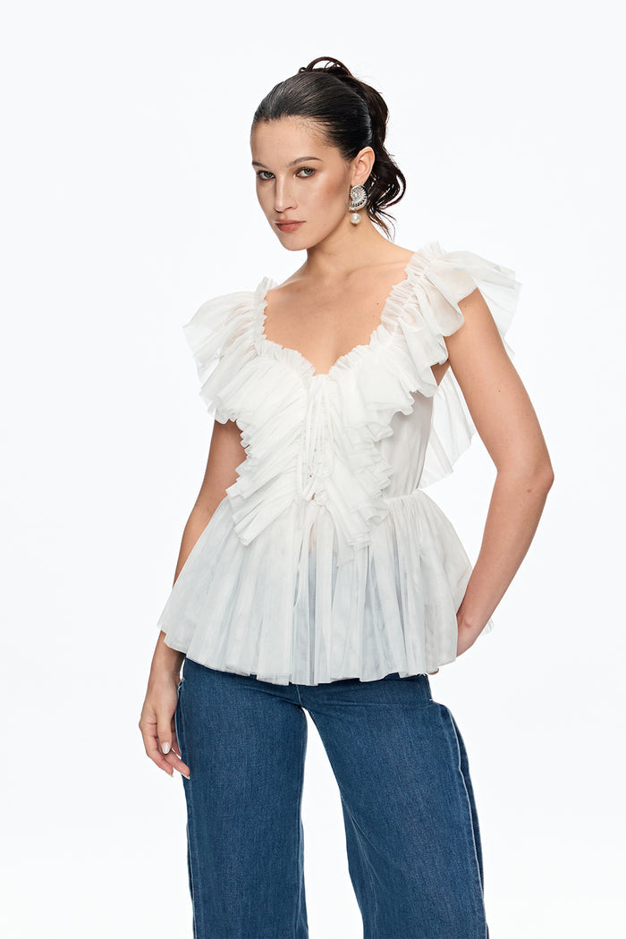 Caitlin Plunge Ruch Mesh Top