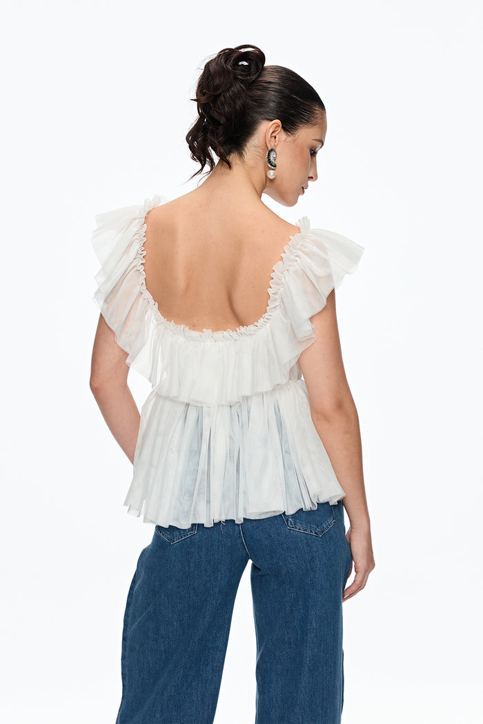 Caitlin Plunge Ruch Mesh Top