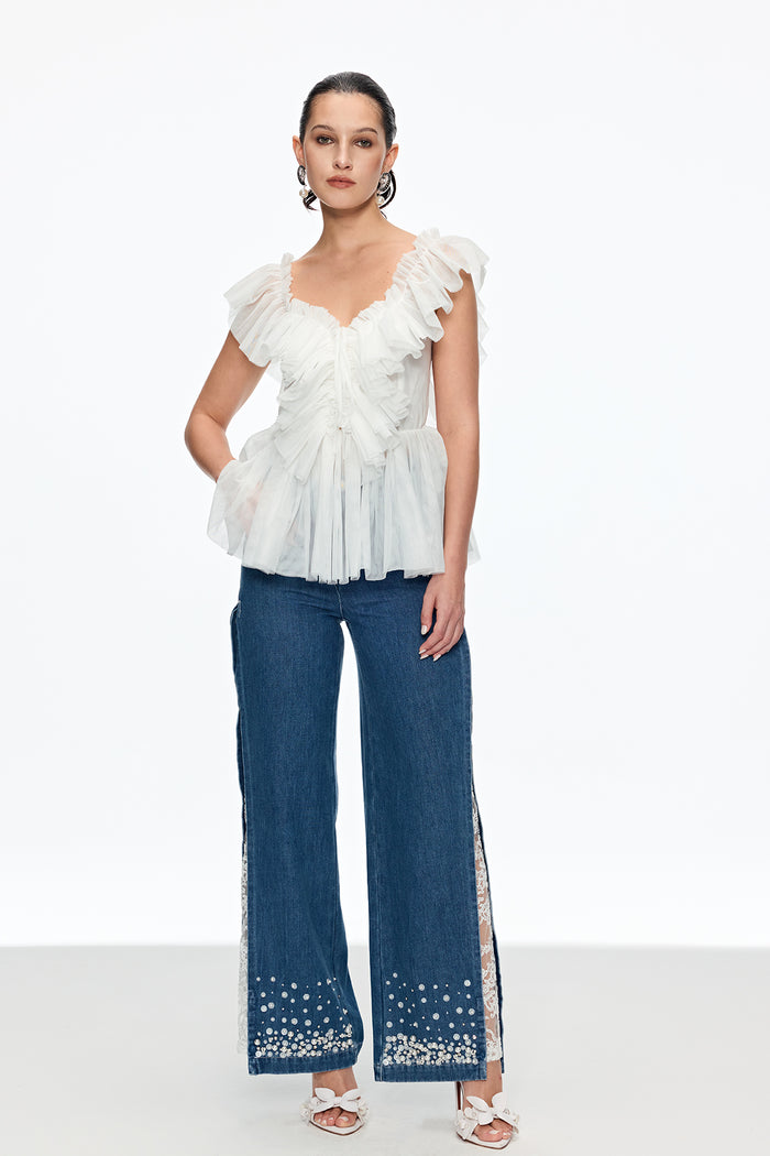 Caitlin Plunge Ruch Mesh Top