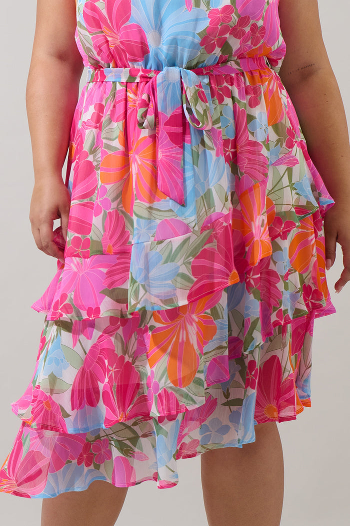 Calista Floral Ivone Ruffle Midi Dress Curve