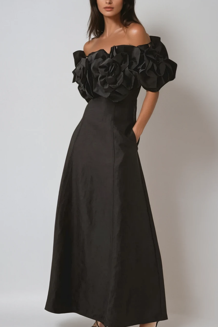 Calypso Flower Maxi Dress In Black