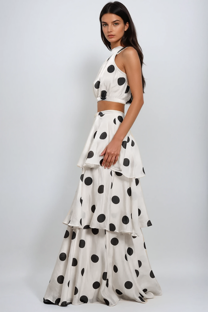 Camal Dot Ruffle Skirt Set