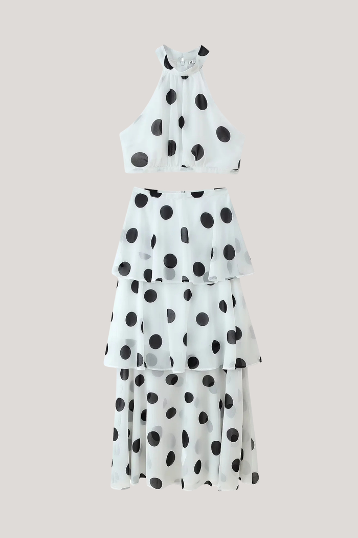 Camal Dot Ruffle Skirt Set