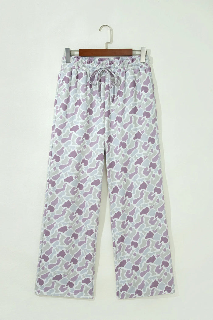 Camo Print Drawstring Waist Loose Fit Full Length Pants – Green