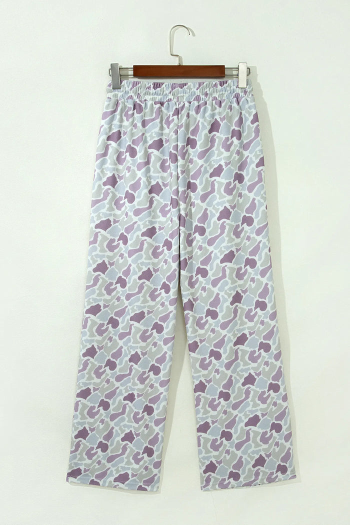 Camo Print Drawstring Waist Loose Fit Full Length Pants – Green