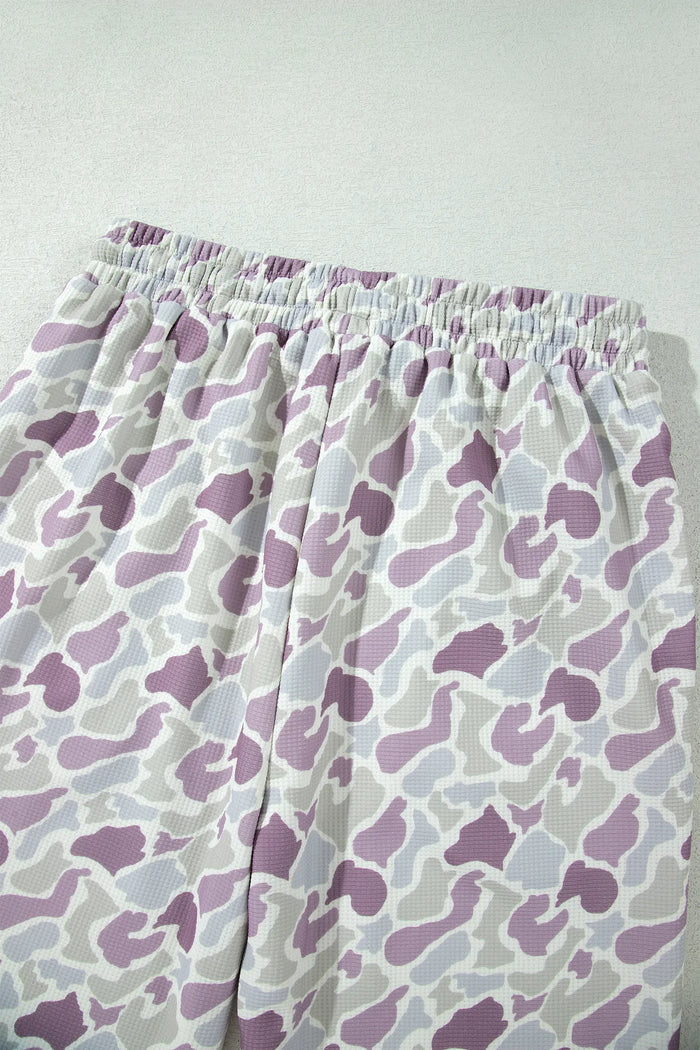 Camo Print Drawstring Waist Loose Fit Full Length Pants – Green