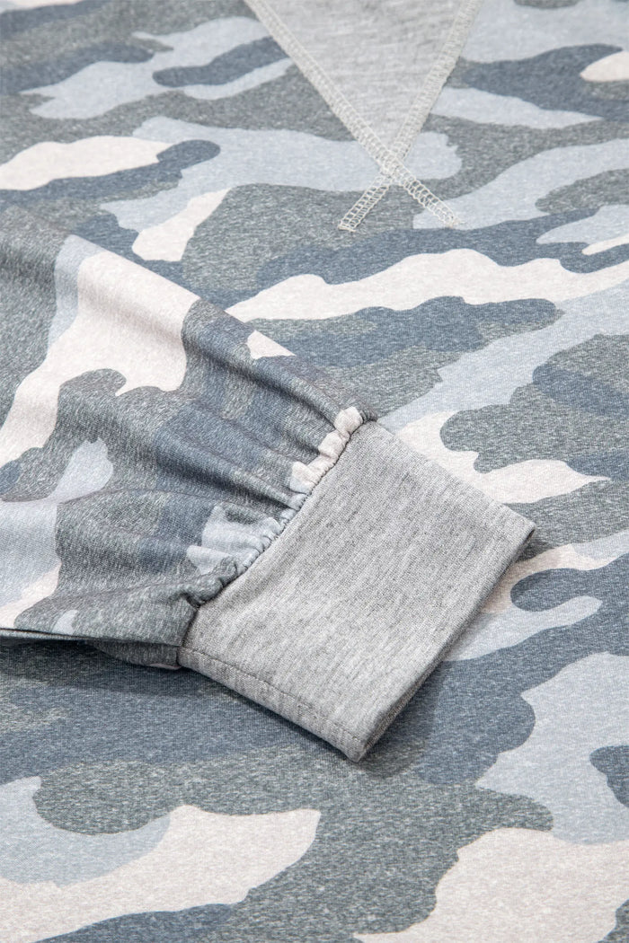 Camouflage Long Sleeve Round Neck Shift Pullover Top – Multicolour