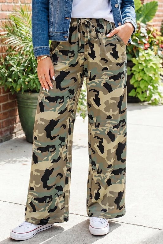 Camouflage Print Street Fashion Drawstring Shift Pants – Multicolour