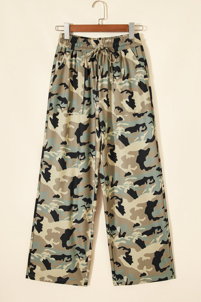 Camouflage Print Street Fashion Drawstring Shift Pants – Multicolour