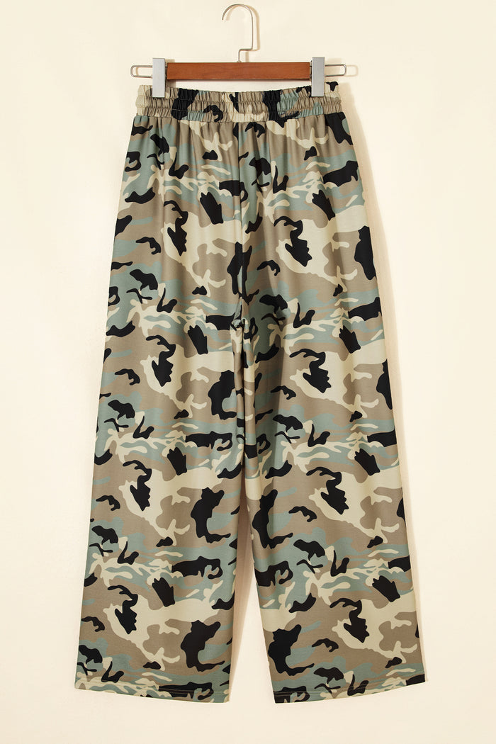 Camouflage Print Street Fashion Drawstring Shift Pants – Multicolour