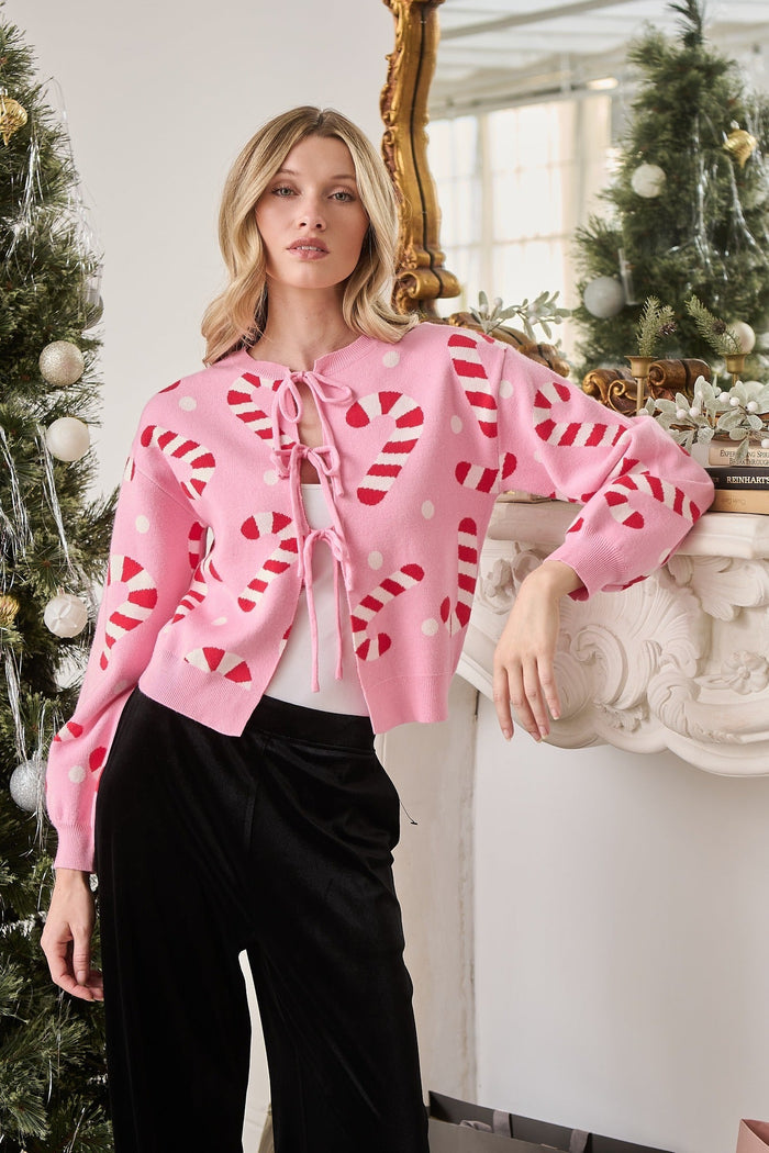 Candy Cane Front Tie Sweater