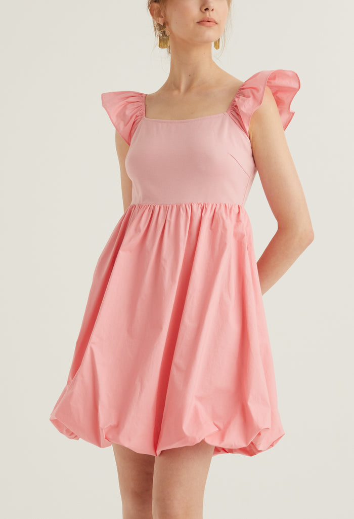Cap Sleeve Balloon Detail Dress