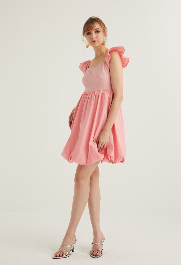Cap Sleeve Balloon Detail Dress