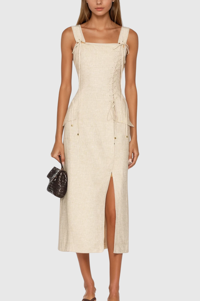 Carpus Lace Up Split Maxi Dress