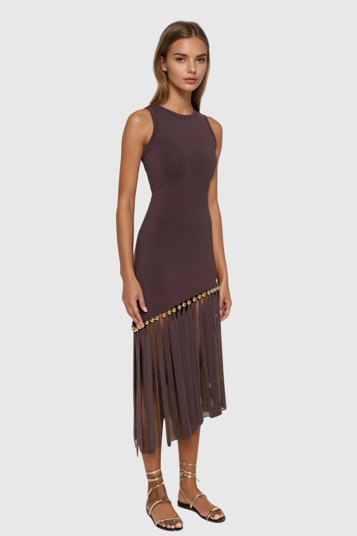 Carreen Fringe Sleeveless Midi Dress