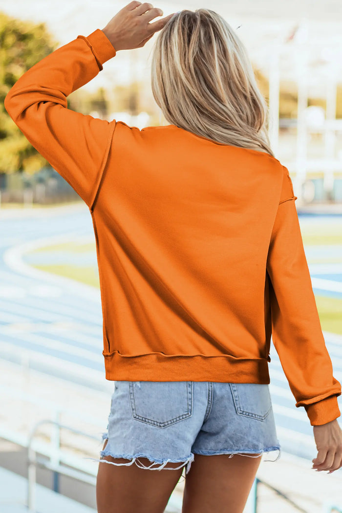 Carrot Oversize Drop Shoulder Reversible Mock Neck Sweatshirt – Orange
