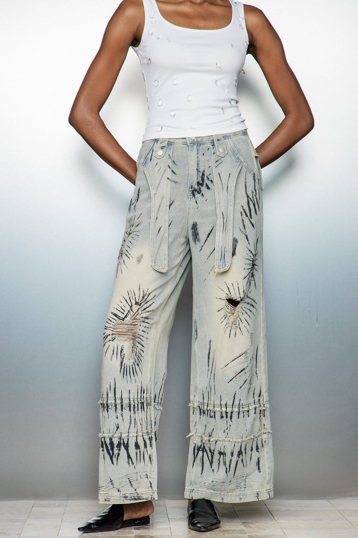Caryn Graffiti Barrel Jeans