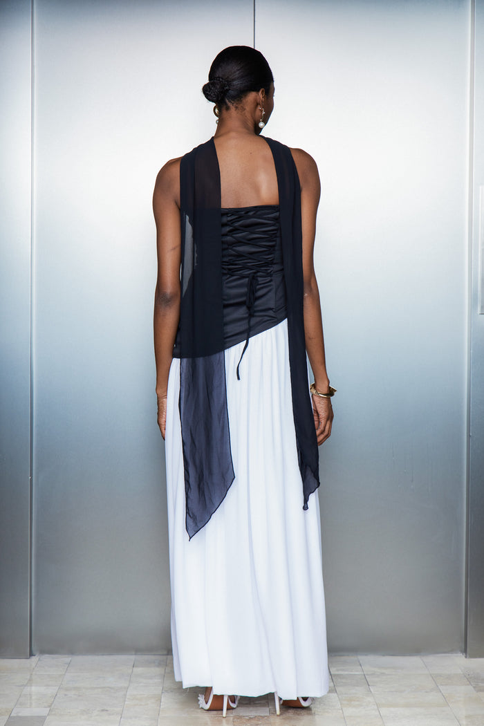 Cathaoir Ruffle Asymmetric Split Maxi Dress In Black