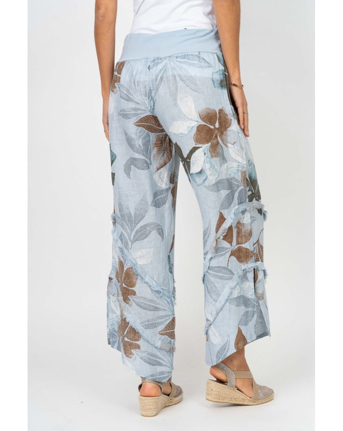Catherine Linen Pants in Light Blue Floral back view
