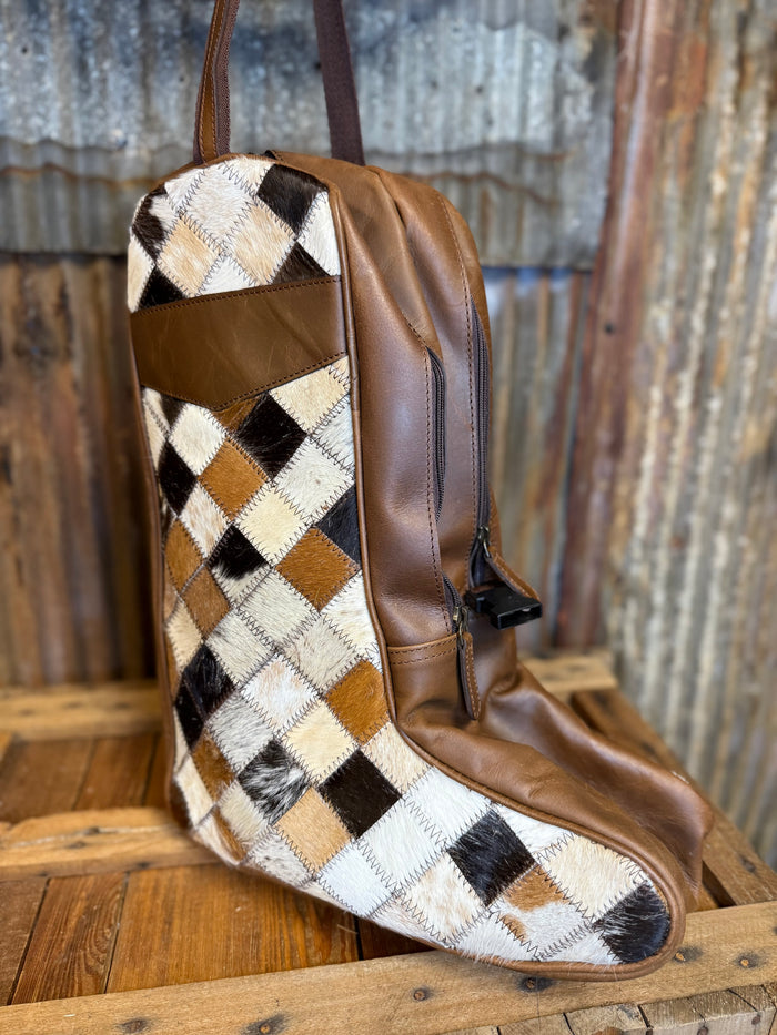 Challenger Diamond Patch Cowhide/Distressed Leather Travel Carry Boot Bagw
