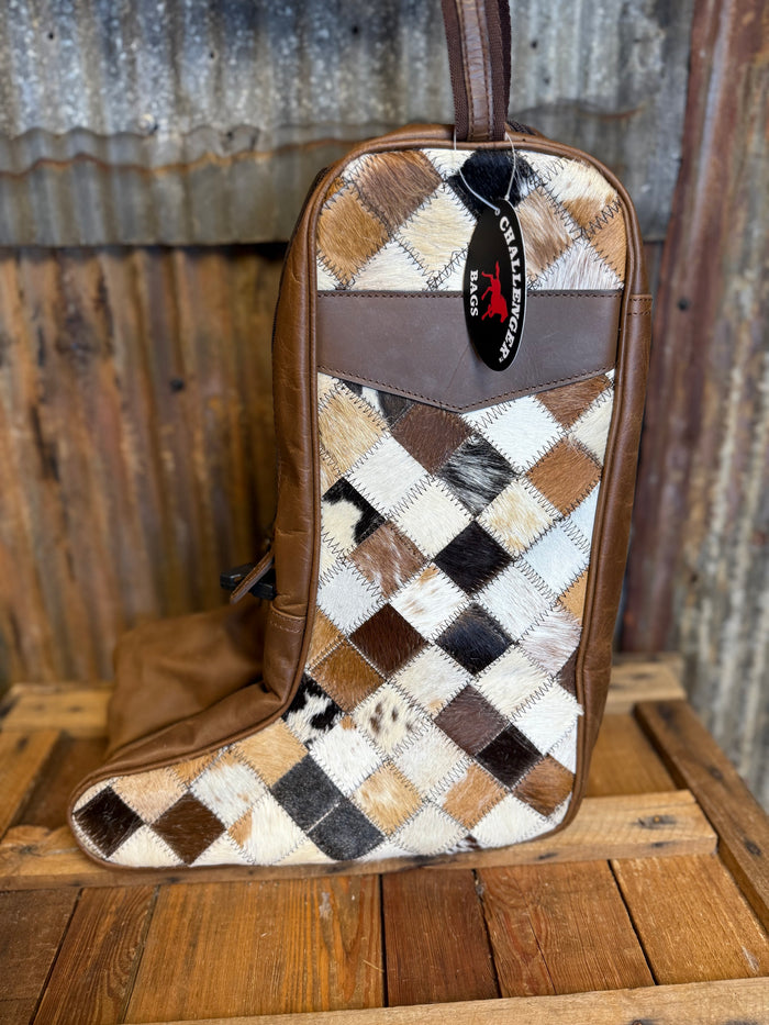 Challenger Diamond Patch Cowhide/Distressed Leather Travel Carry Boot Bagw