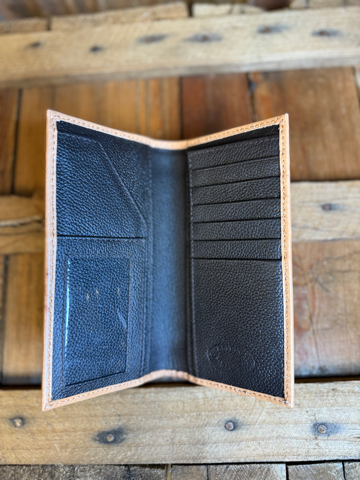 Challenger Men's Western Basket Weave Tooled Leather Beaded Wallet