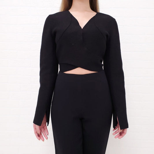 CHANEL BLACK WRAP JACKET - SIZE 36
