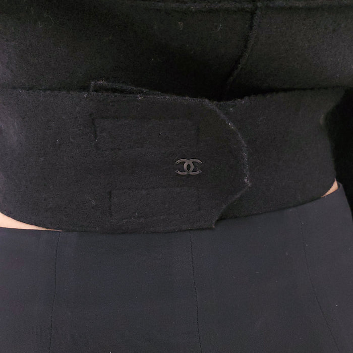 CHANEL BLACK WRAP JACKET - SIZE 36