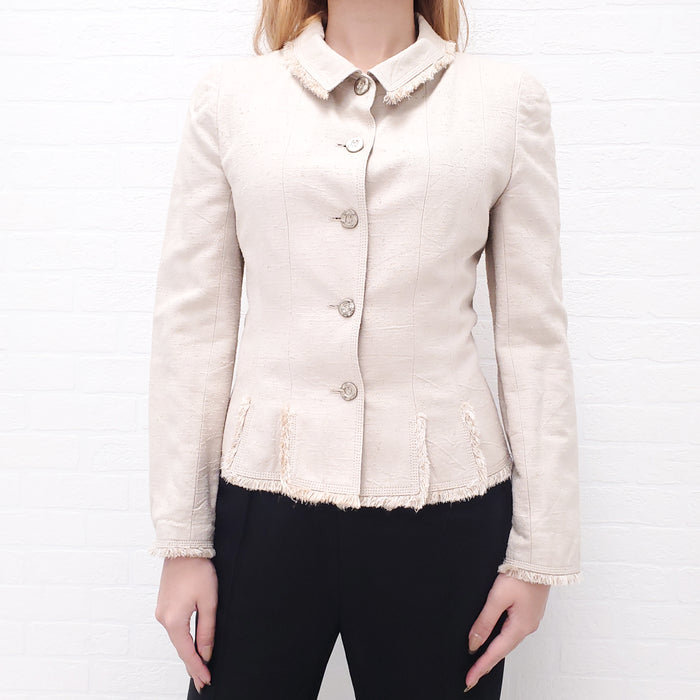 CHANEL NUDE DENIM JACKET WITH LOGO BUTTONS - SIZE 38