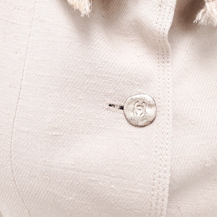 CHANEL NUDE DENIM JACKET WITH LOGO BUTTONS - SIZE 38