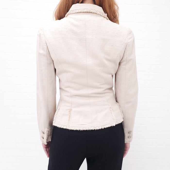 CHANEL NUDE DENIM JACKET WITH LOGO BUTTONS - SIZE 38