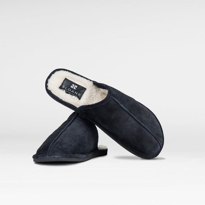 Charlton Navy Suede Slippers in Navy