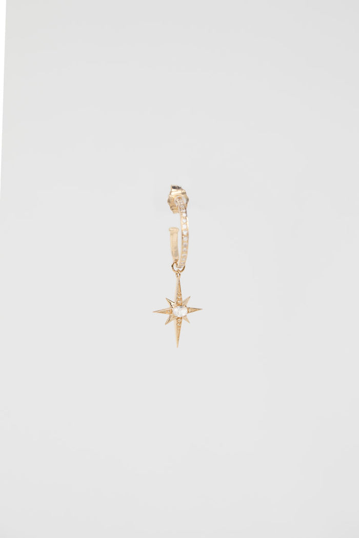 Charm North Star Single Earring - Sapphire & White Diamonds 14k Yellow Gold