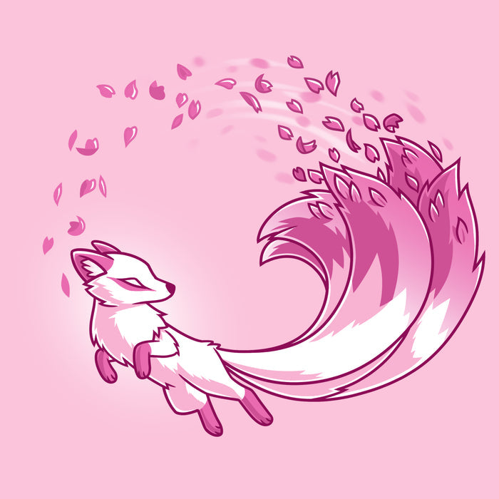 Premium Cotton T-shirt_TeeTurtle light pink Cherry Blossom Kitsune apparel featuring a magical pink kitsune with cherry blossom petals coming from the tails.