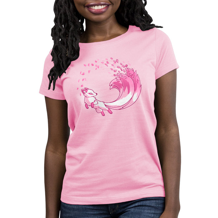 Premium Cotton T-shirt_TeeTurtle light pink Cherry Blossom Kitsune apparel featuring a magical pink kitsune with cherry blossom petals coming from the tails.