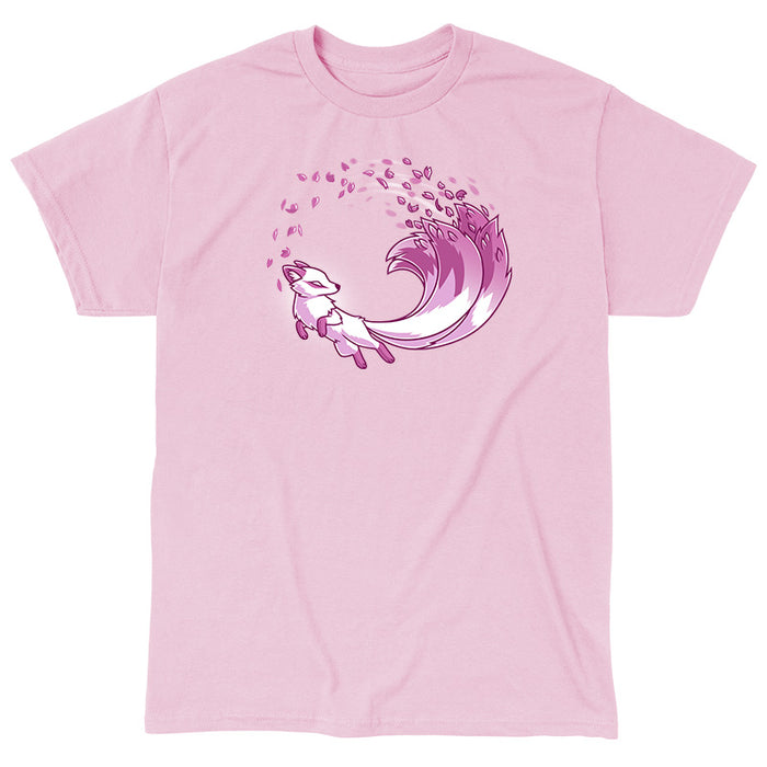 Classic Cotton T-shirt_TeeTurtle light pink Cherry Blossom Kitsune apparel featuring a magical pink kitsune with cherry blossom petals coming from the tails.