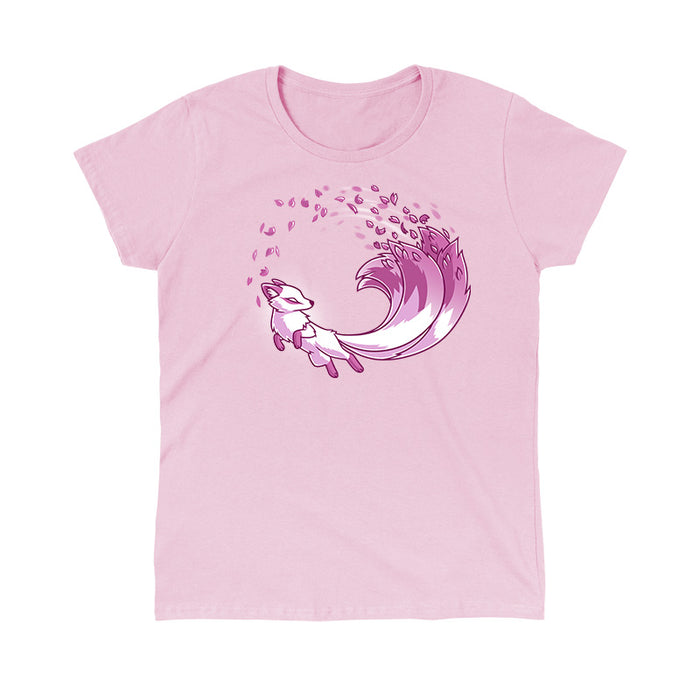 Classic Cotton T-shirt_TeeTurtle light pink Cherry Blossom Kitsune apparel featuring a magical pink kitsune with cherry blossom petals coming from the tails.