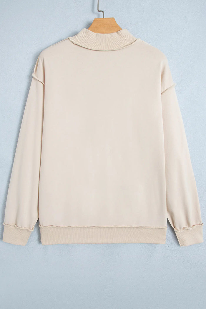 CHRIST IS KING Embroidery High Neck Baggy Sweatshirt – Beige